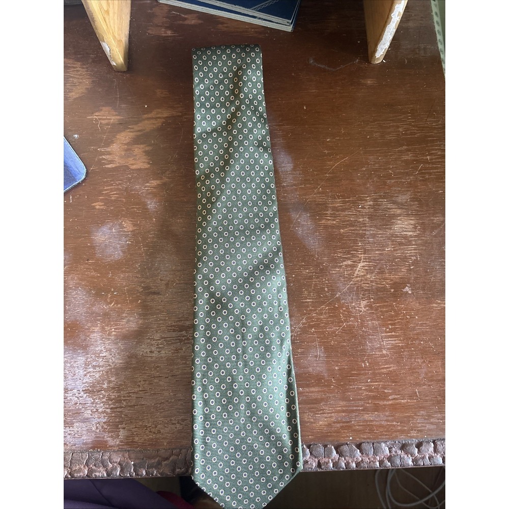 Vtg Brooks Brothers Makers Tie Silk USA Made Green With Gold And Blue